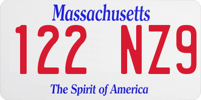 MA license plate 122NZ9