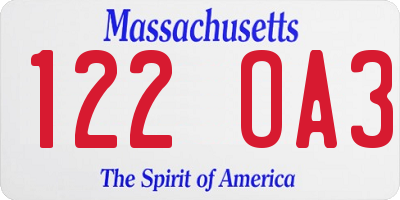 MA license plate 122OA3