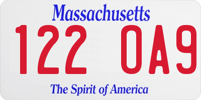 MA license plate 122OA9