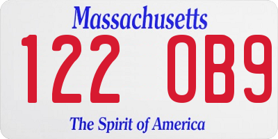 MA license plate 122OB9