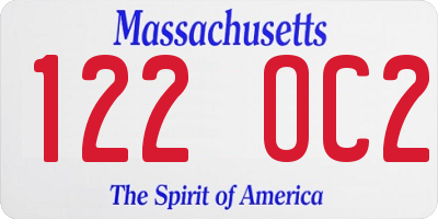 MA license plate 122OC2