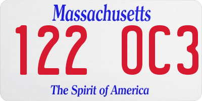 MA license plate 122OC3
