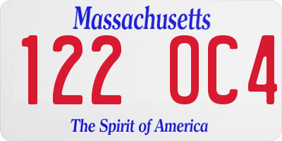 MA license plate 122OC4