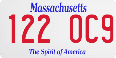 MA license plate 122OC9