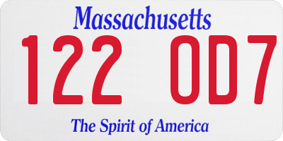 MA license plate 122OD7