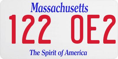 MA license plate 122OE2