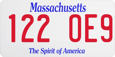 MA license plate 122OE9