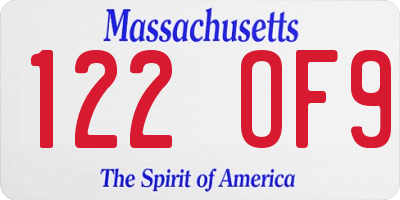 MA license plate 122OF9