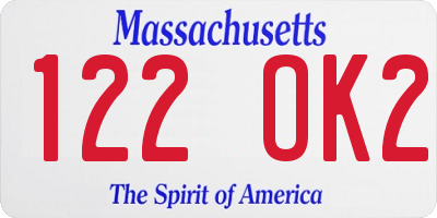 MA license plate 122OK2