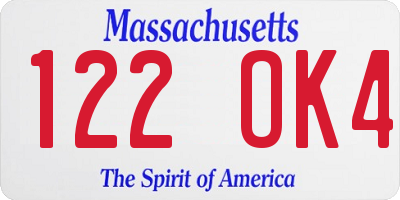 MA license plate 122OK4