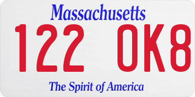 MA license plate 122OK8