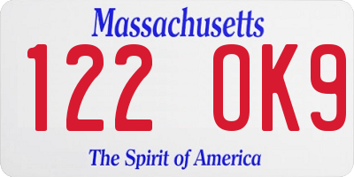 MA license plate 122OK9