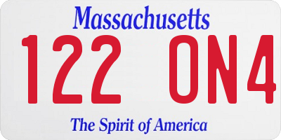 MA license plate 122ON4