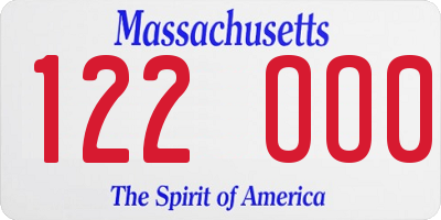 MA license plate 122OO0