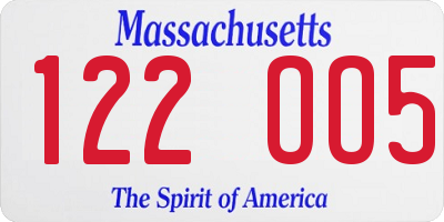 MA license plate 122OO5