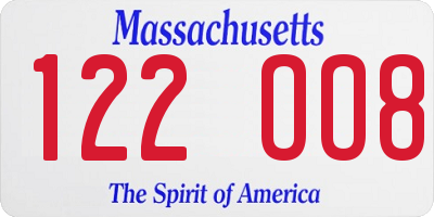 MA license plate 122OO8