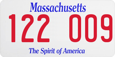 MA license plate 122OO9