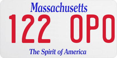 MA license plate 122OP0