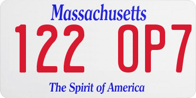 MA license plate 122OP7