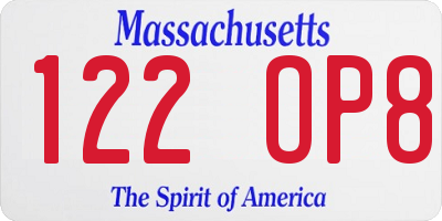 MA license plate 122OP8