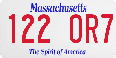 MA license plate 122OR7