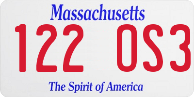 MA license plate 122OS3
