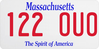 MA license plate 122OU0