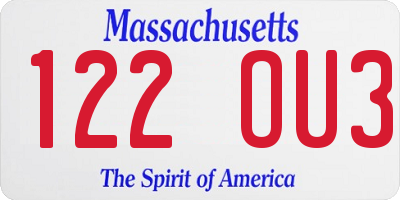 MA license plate 122OU3