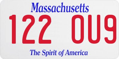 MA license plate 122OU9