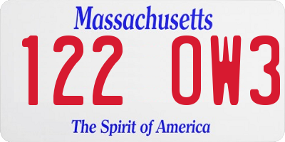 MA license plate 122OW3