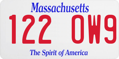 MA license plate 122OW9