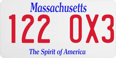 MA license plate 122OX3