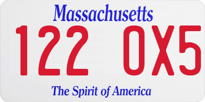 MA license plate 122OX5