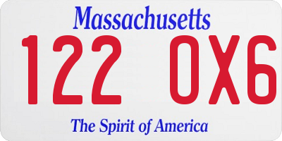 MA license plate 122OX6