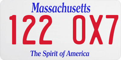 MA license plate 122OX7