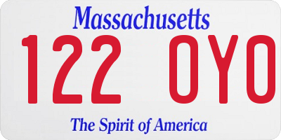 MA license plate 122OY0