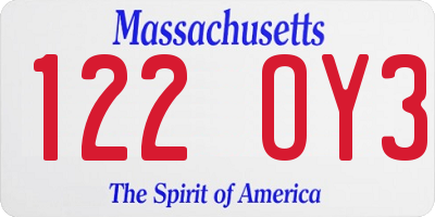 MA license plate 122OY3
