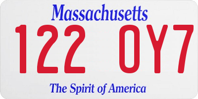 MA license plate 122OY7