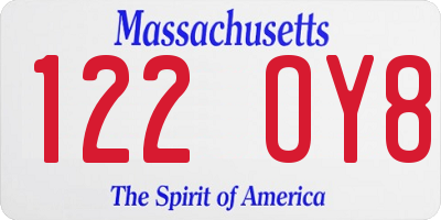 MA license plate 122OY8
