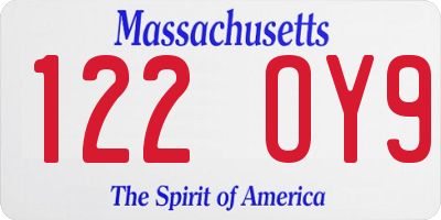 MA license plate 122OY9