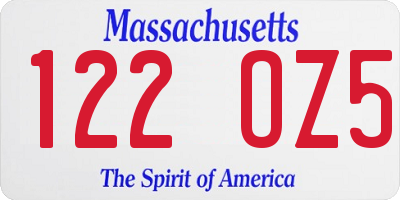 MA license plate 122OZ5