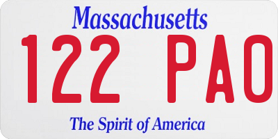 MA license plate 122PA0