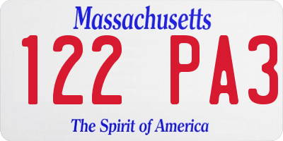 MA license plate 122PA3