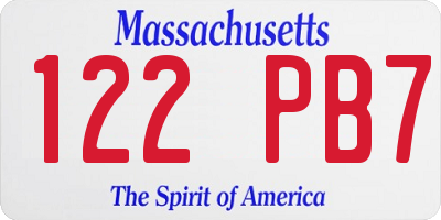 MA license plate 122PB7