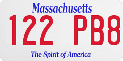 MA license plate 122PB8