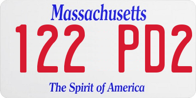 MA license plate 122PD2