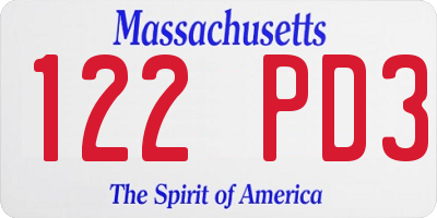 MA license plate 122PD3
