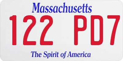 MA license plate 122PD7