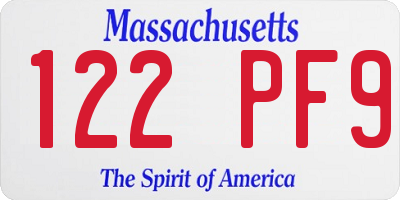 MA license plate 122PF9