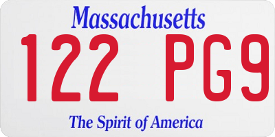 MA license plate 122PG9